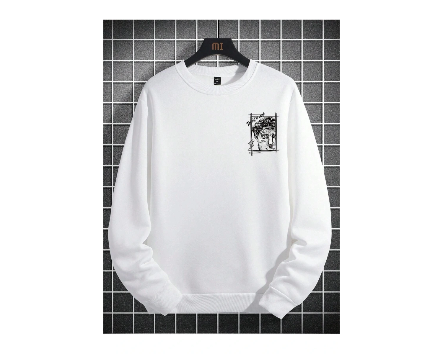 Manfinity EMRG Figure & Letter Graphic Sweatshirt Beyaz