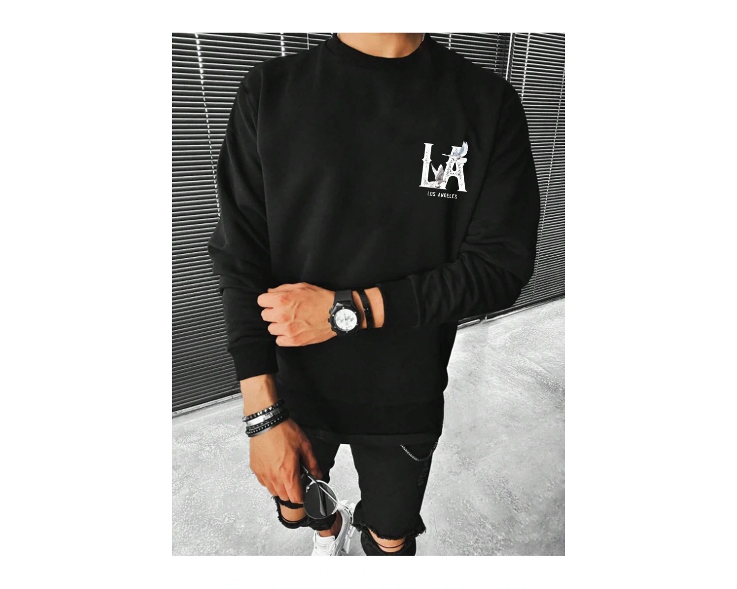 Manfinity EMRG Letter Graphic Sweatshirt Siyah