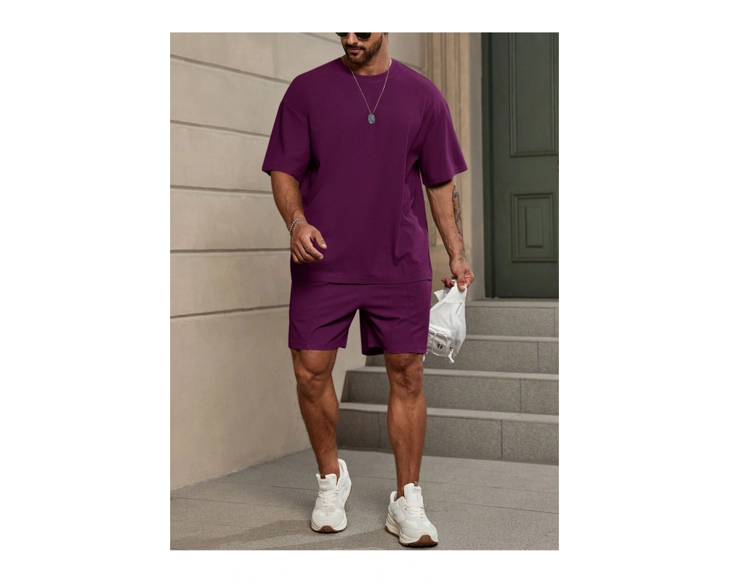 Manfinity Homme 2 Adet/Takım Erkek Düz Renk Mor Yuvarlak t ve Şort