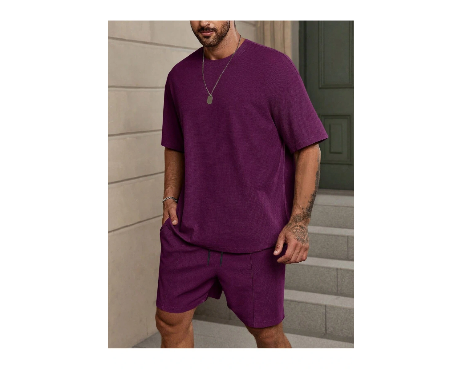 Manfinity Homme 2 Adet/Takım Erkek Düz Renk Mor Yuvarlak t ve Şort