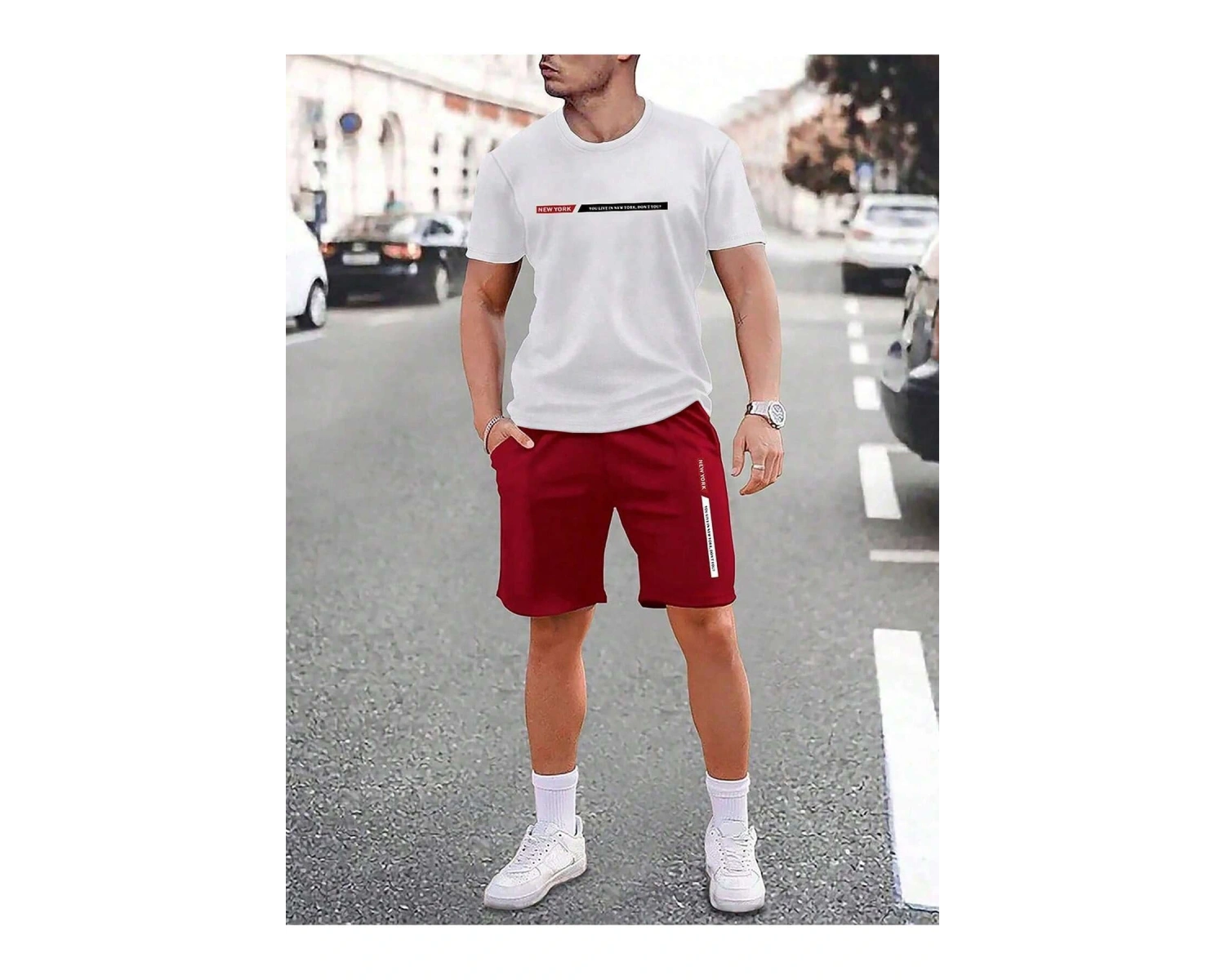 Manfinity Homme 2li Erkek Grafik Baskılı Rahat Yuvarlak t ve Şort Takım