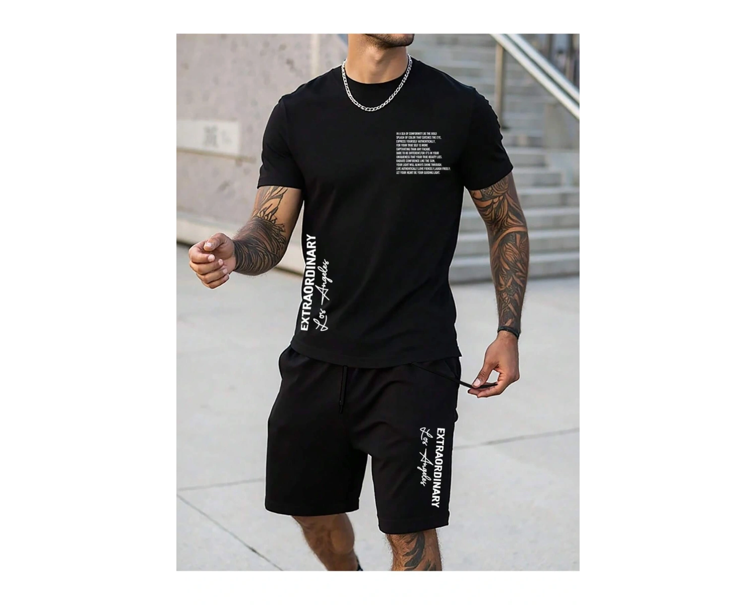 Manfinity Homme 2li Erkek Günlük Basit Kısa Kollu Tişört Ve Şort Takımı