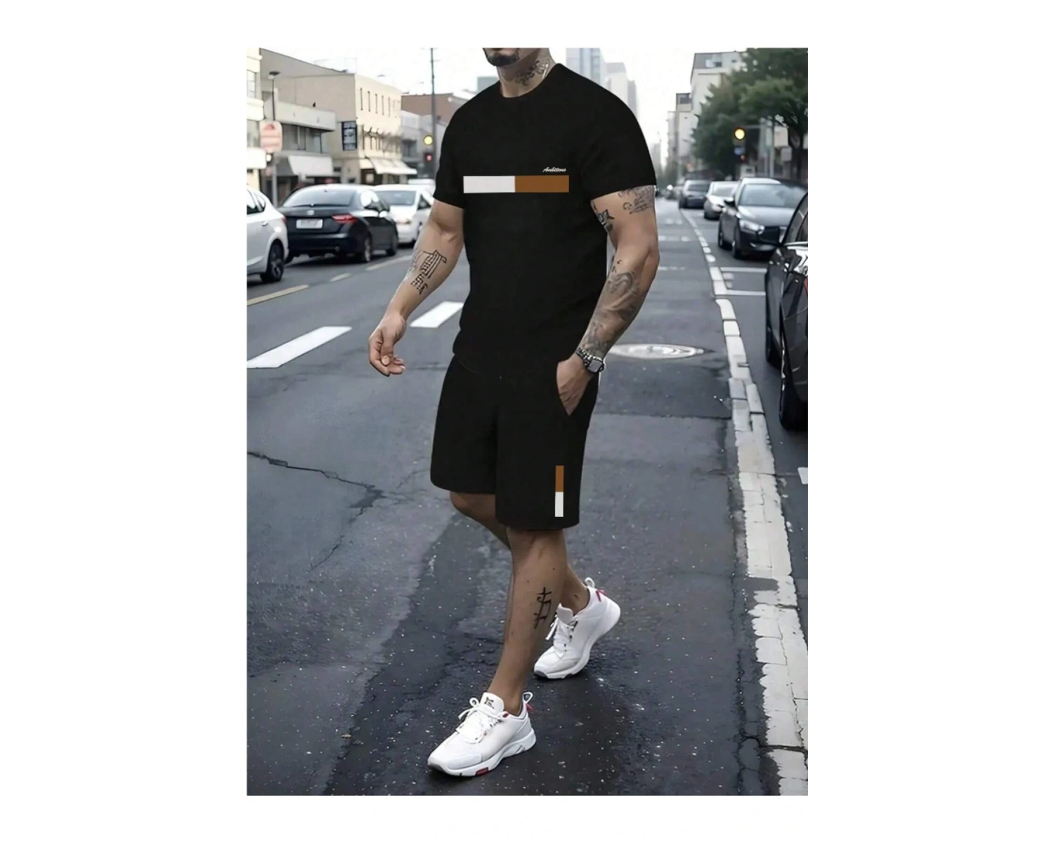 Manfinity Homme 2li Erkek Günlük Basit Kısa Kollu Tişört Ve Şort Takımı