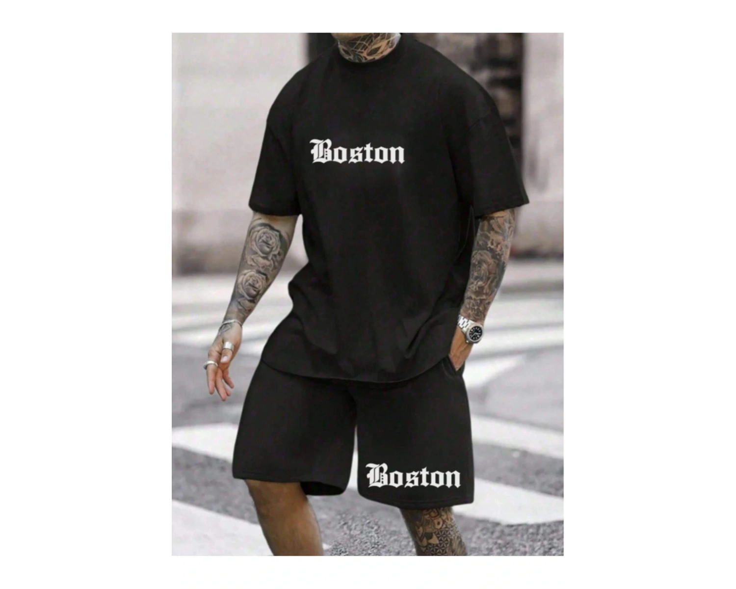 Manfinity Homme Beyaz Örme Erkek Kısa Kollu Tişört ve Şort Takımı