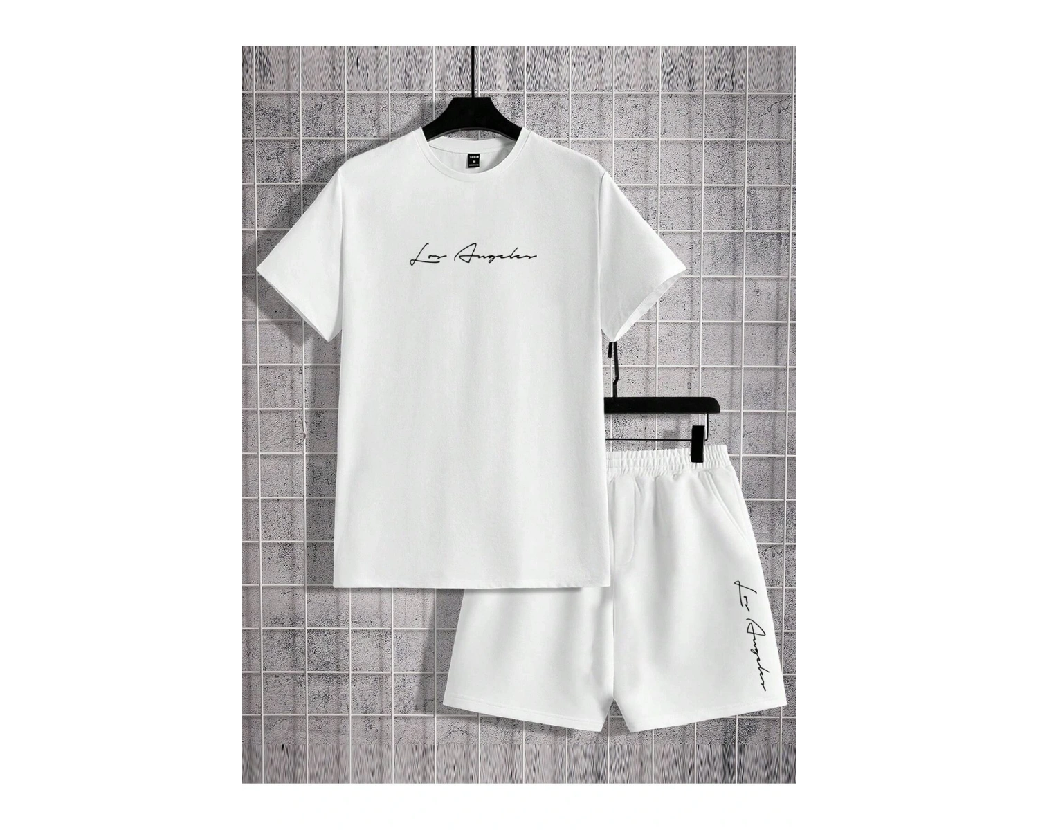 Manfinity Homme Beyaz Örme Erkek Kısa Kollu Tişört ve Şort Takımı