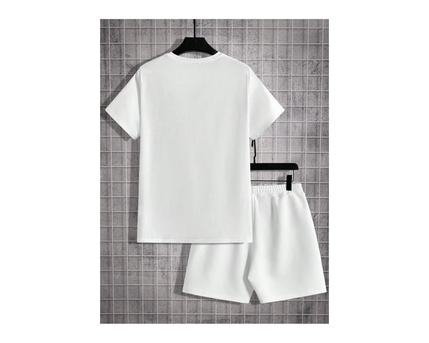 Manfinity Homme Beyaz Örme Erkek Kısa Kollu Tişört ve Şort Takımı