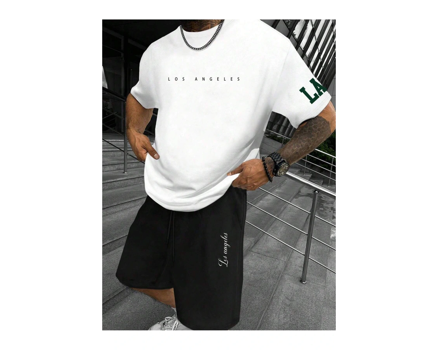 Manfinity Homme Erkek Basit Harfli Grafik Tişört ve Şort Takımı