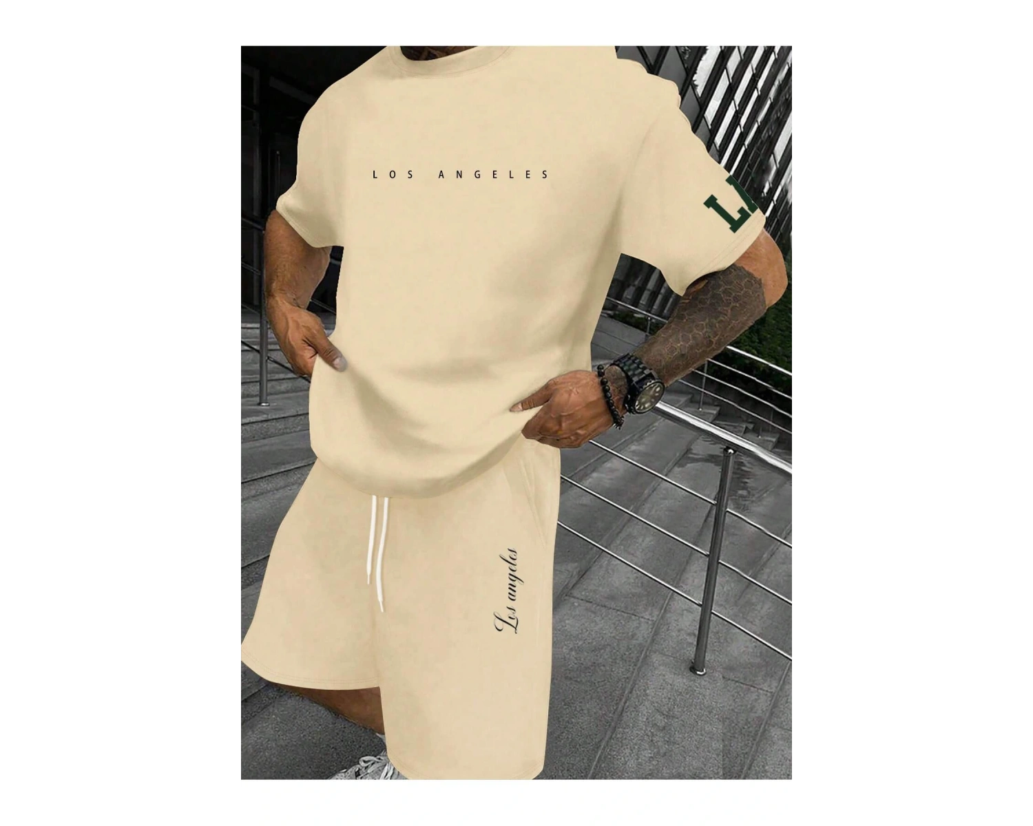 Manfinity Homme Erkek Basit Harfli Grafik Tişört ve Şort Takımı