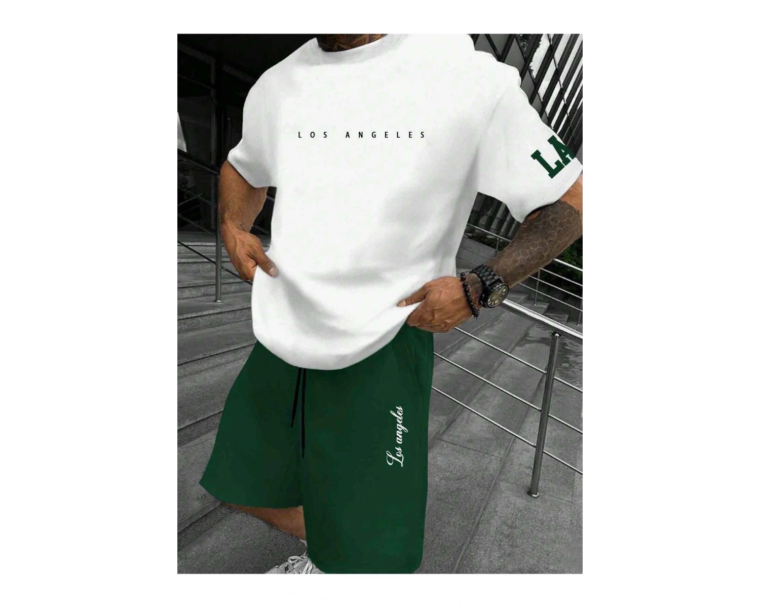 Manfinity Homme Erkek Basit Harfli Grafik Tişört ve Şort Takımı