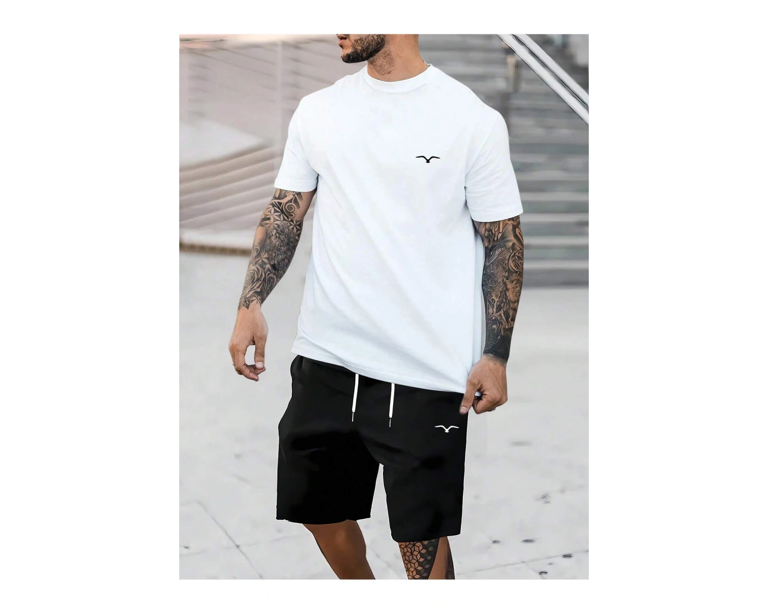 Manfinity Homme Erkek Grafik Tişört ve Şort Takımı