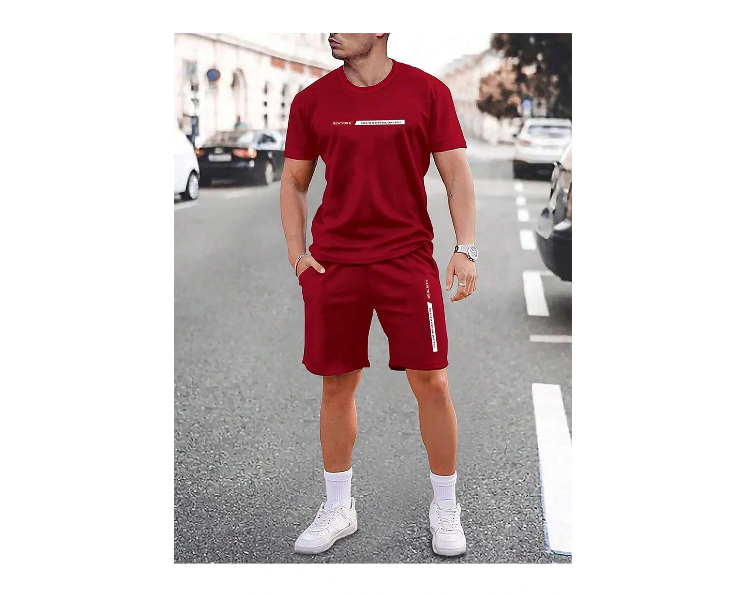 Manfinity Homme Erkek Harfli Grafik Bel Şort Takımı