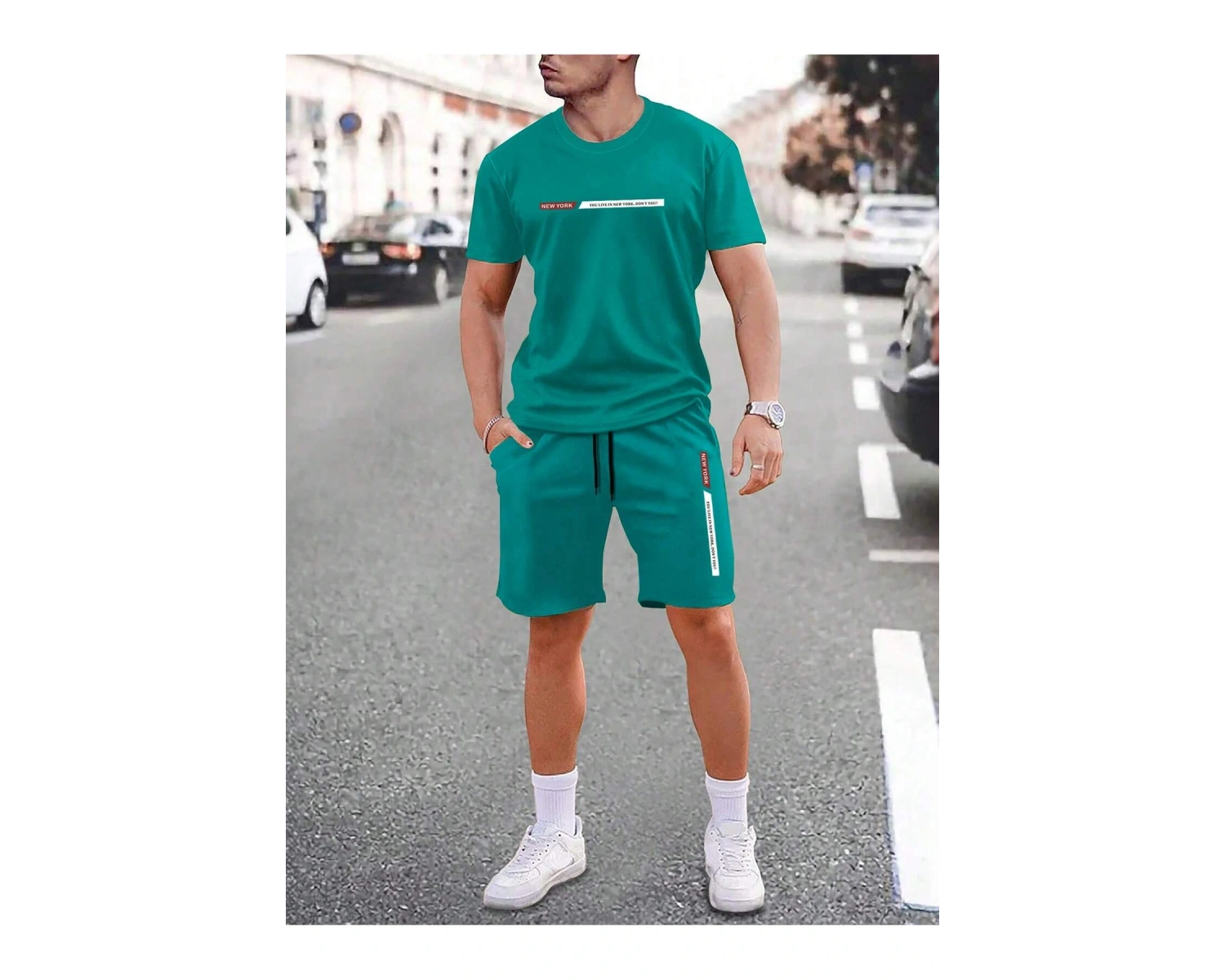 Manfinity Homme Erkek Harfli Grafik Bel Şortu Tişört ve Şort Takımı