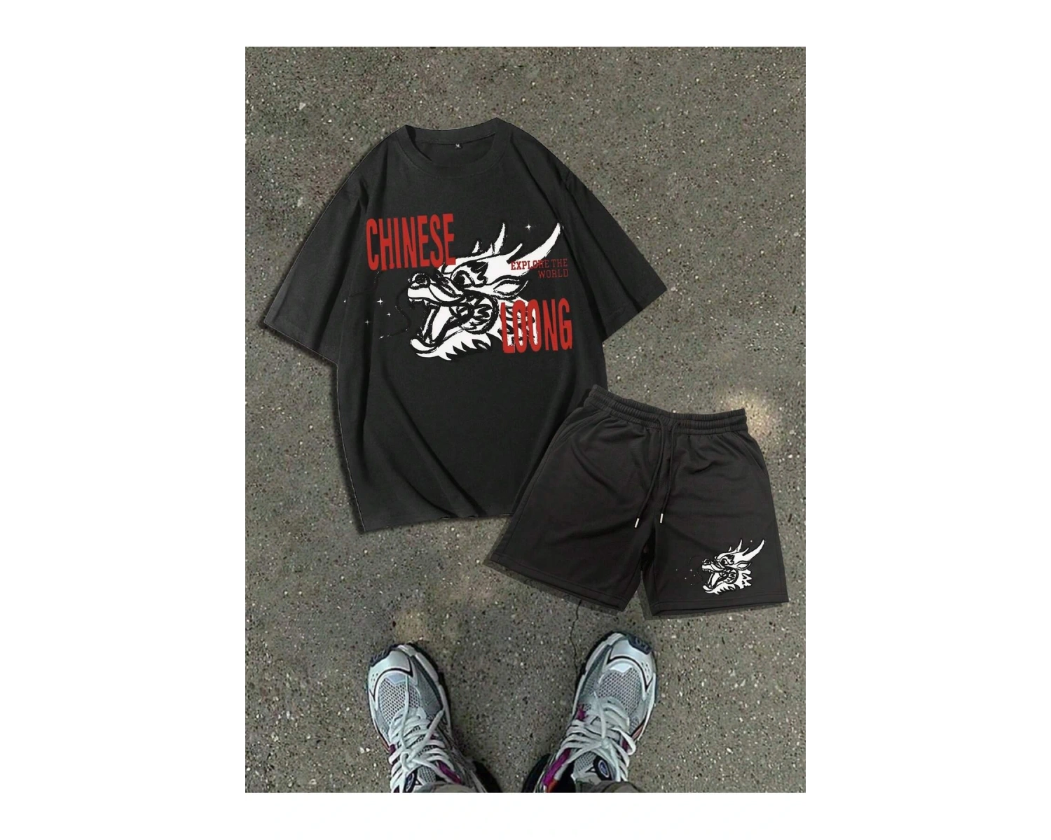 Manfinity Homme Erkek Kuş Desenli Tişört ve Şort Takımı