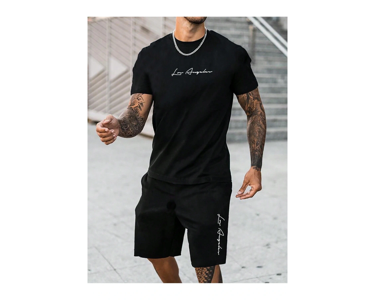 Manfinity Homme Erkek Mektup Baskılı Kısa Kollu Tişört ve Şort TakımıTişört ve Şort Takımı