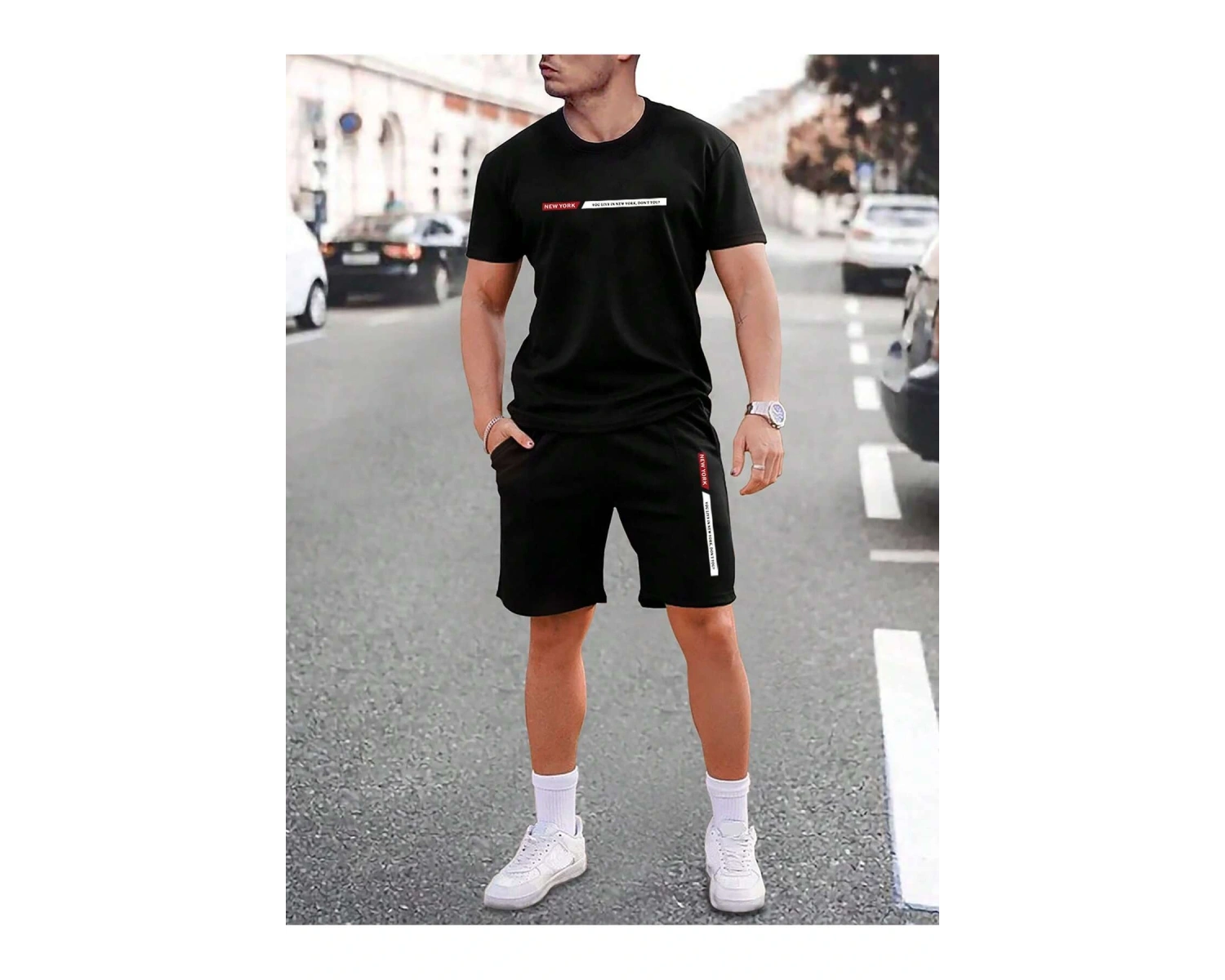 Manfinity Homme Erkek Mektup Tişört ve Şort Takımı