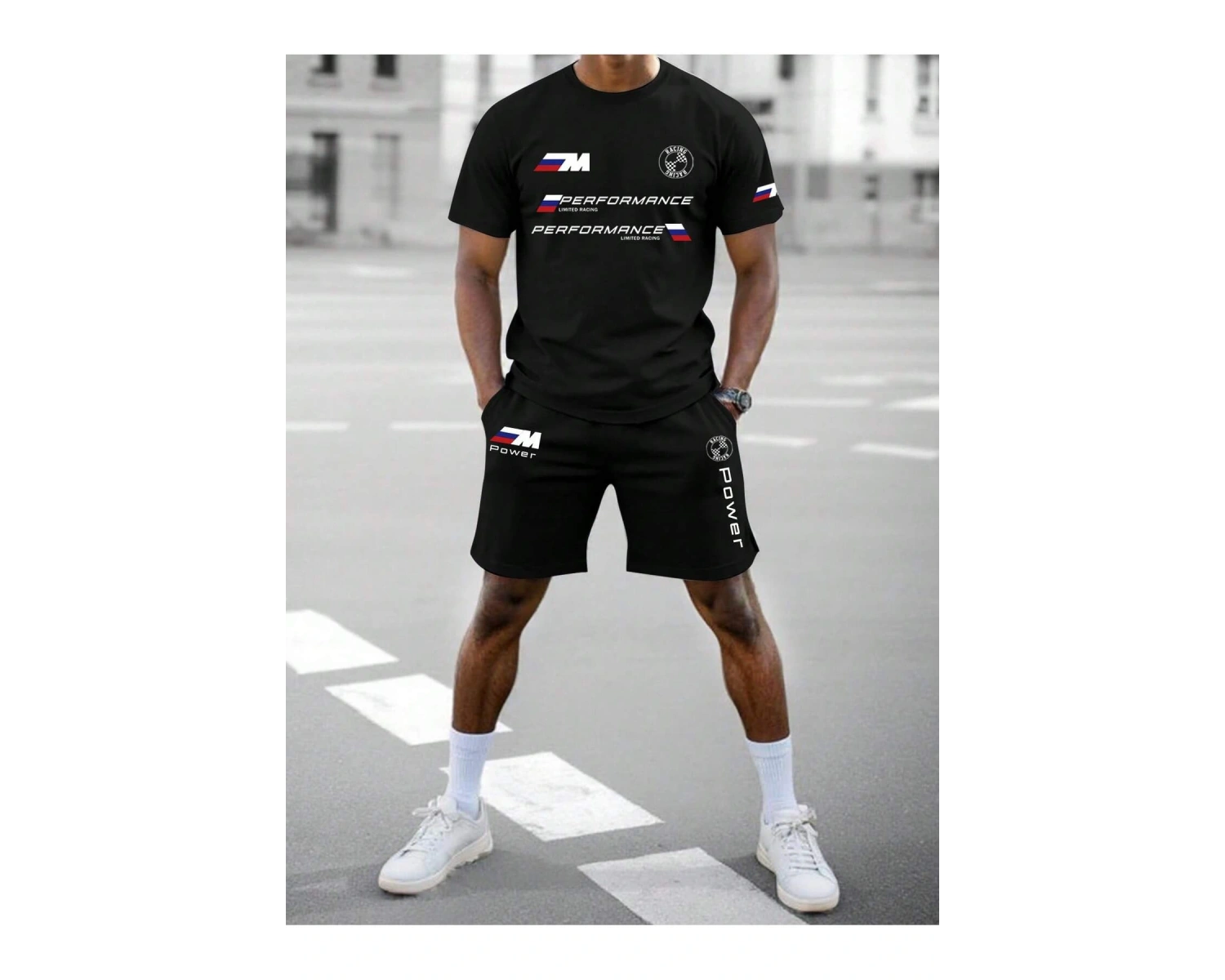 Manfinity Homme Erkek Slogan Baskılı Tişört Ve Şort Takımı