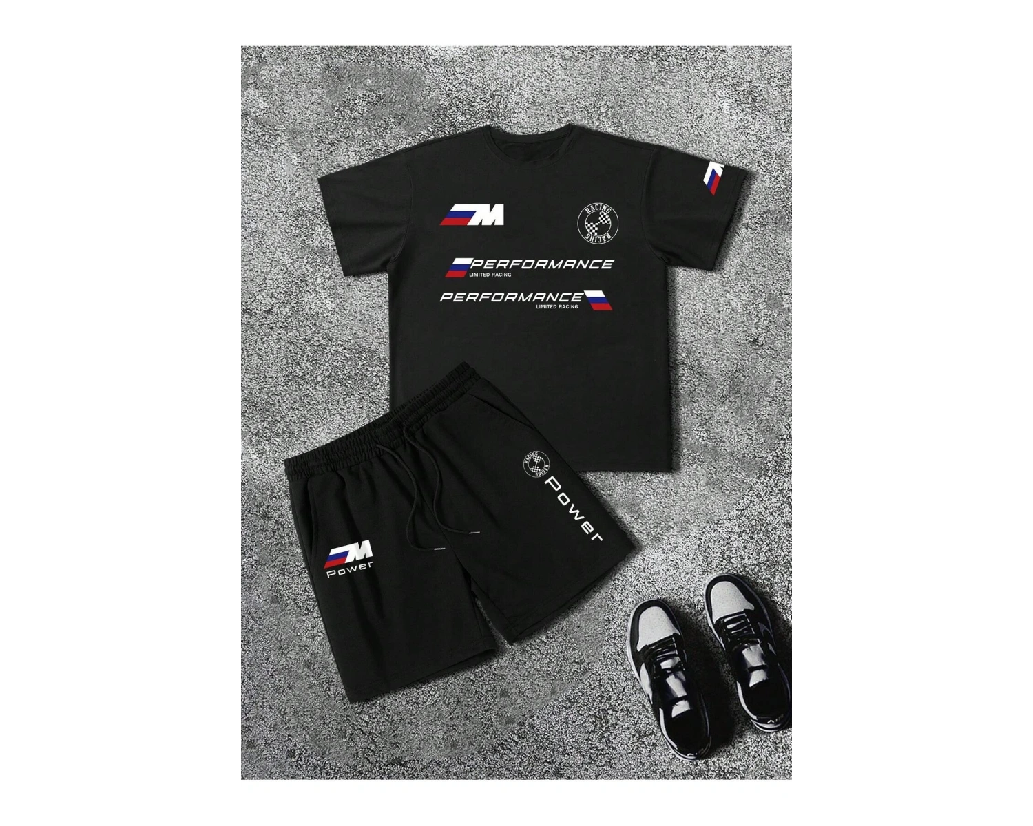 Manfinity Homme Erkek Slogan Baskılı Tişört Ve Şort Takımı