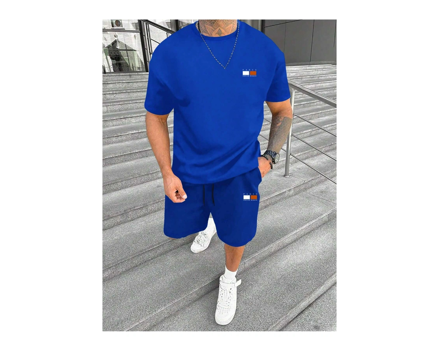 Manfinity Homme Erkek Yazlık Mektup Baskılı Yuvarlak Tişört ve Şort Takımı