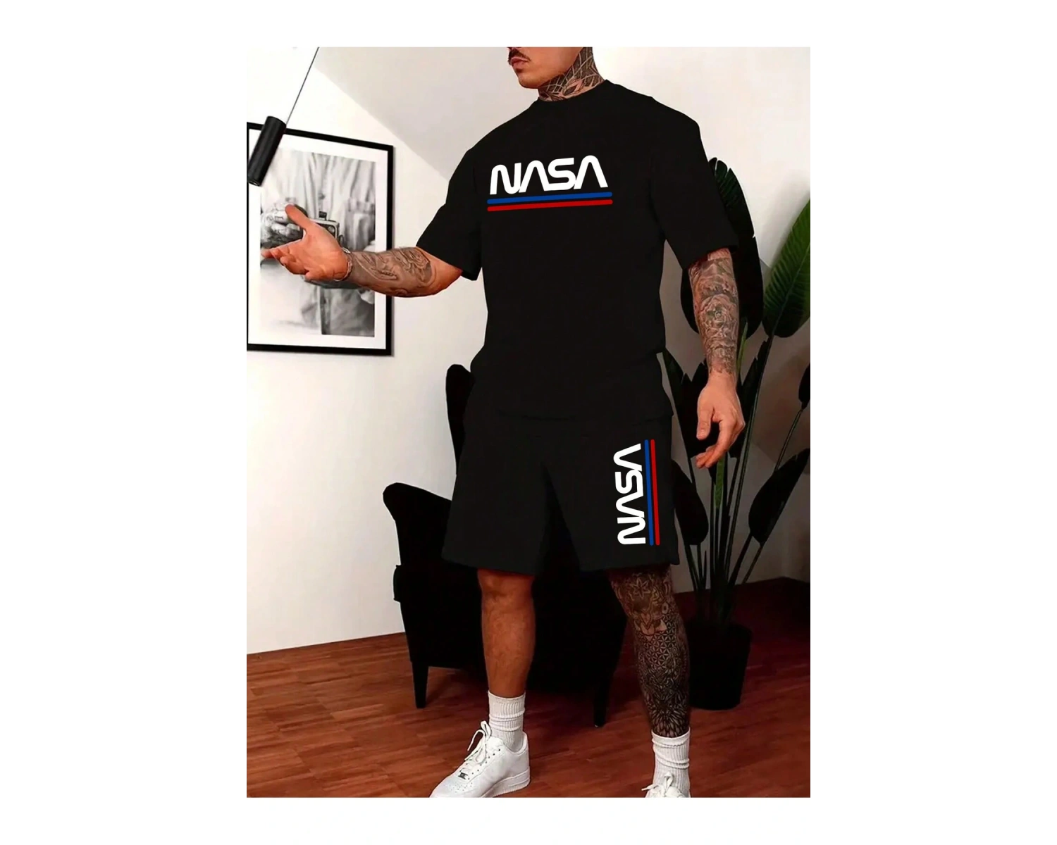 Manfinity Homme Erkek Yazlık Mektup Grafik Kısa Kollu Tişört Ve Şort Takımı