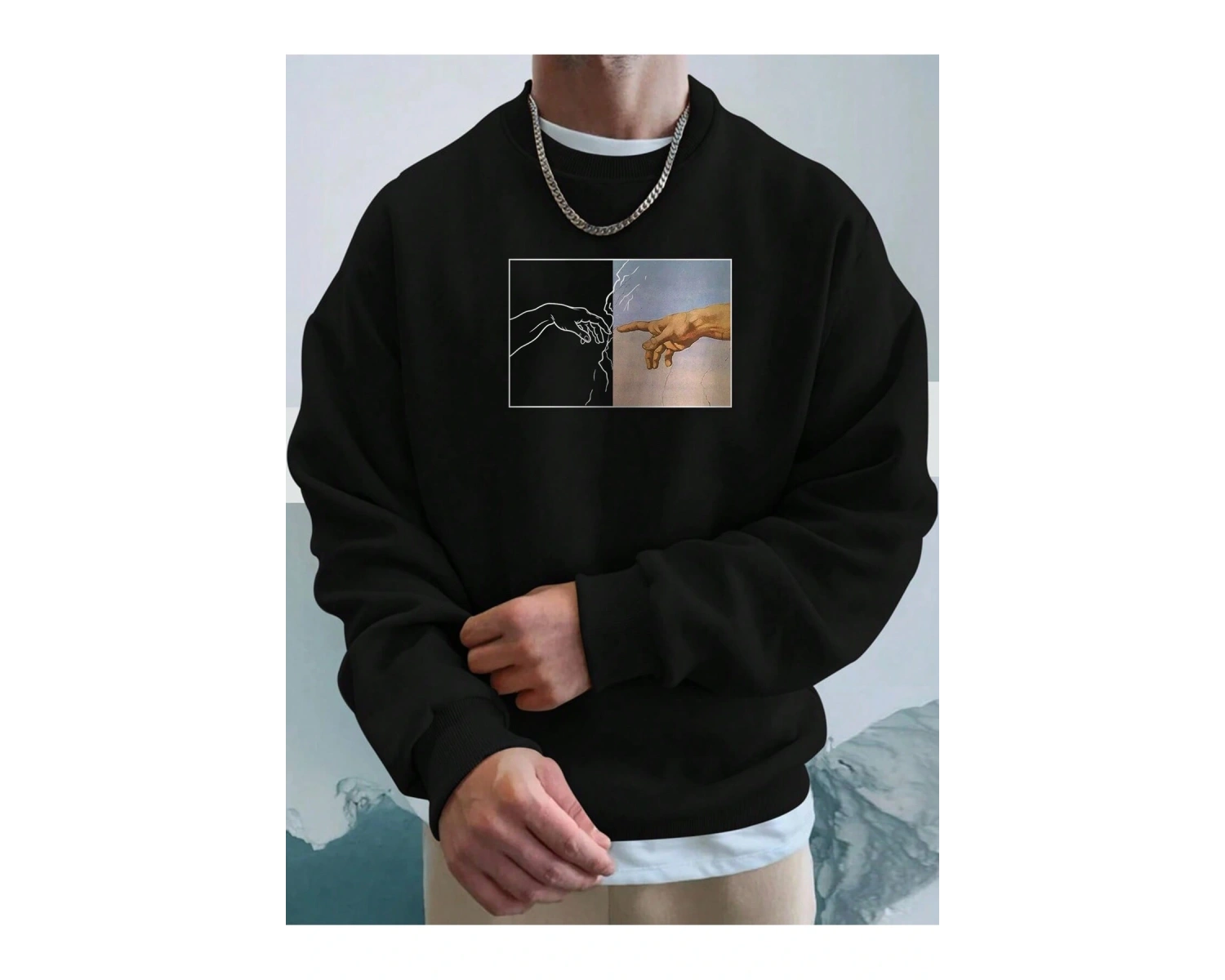 Manfinity Homme Hand Print Drop Shoulder Sweatshirt Beyaz