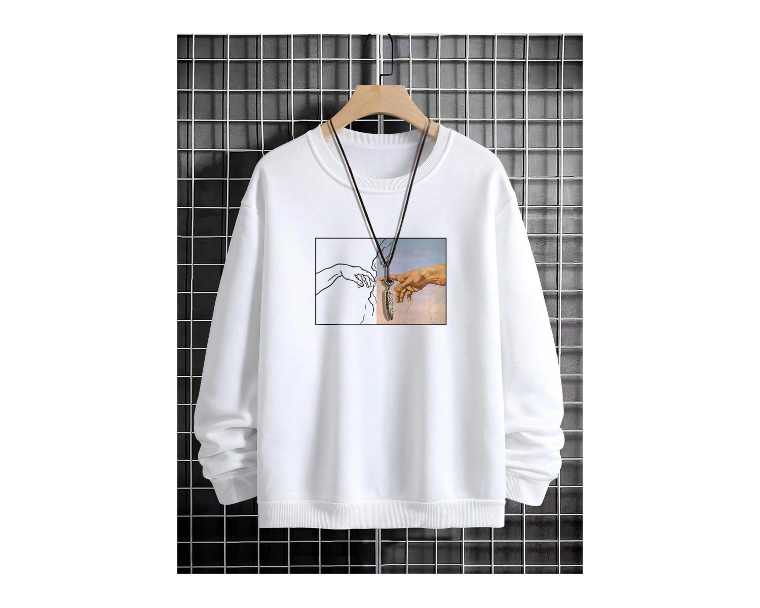 Manfinity Homme Hand Print Drop Shoulder Sweatshirt Beyaz