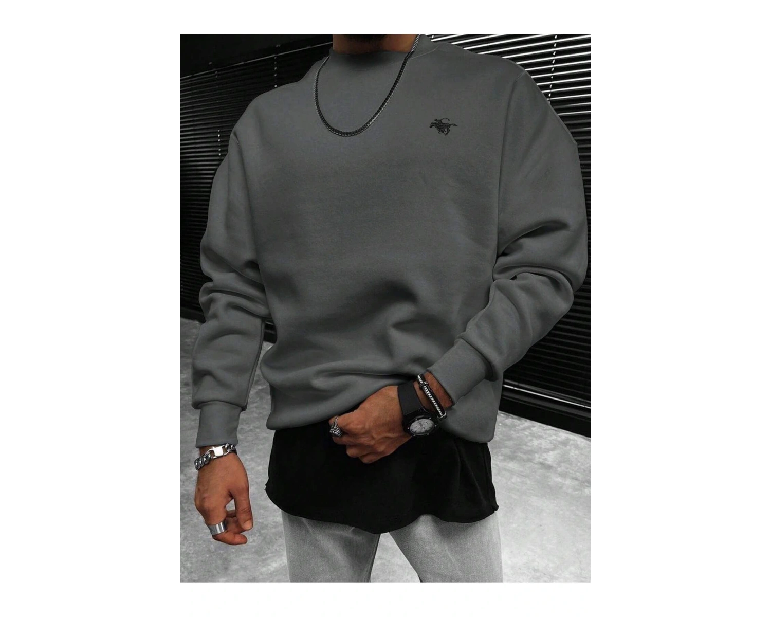 Manfinity Homme Horse Embroidery Sweatshirt Gri
