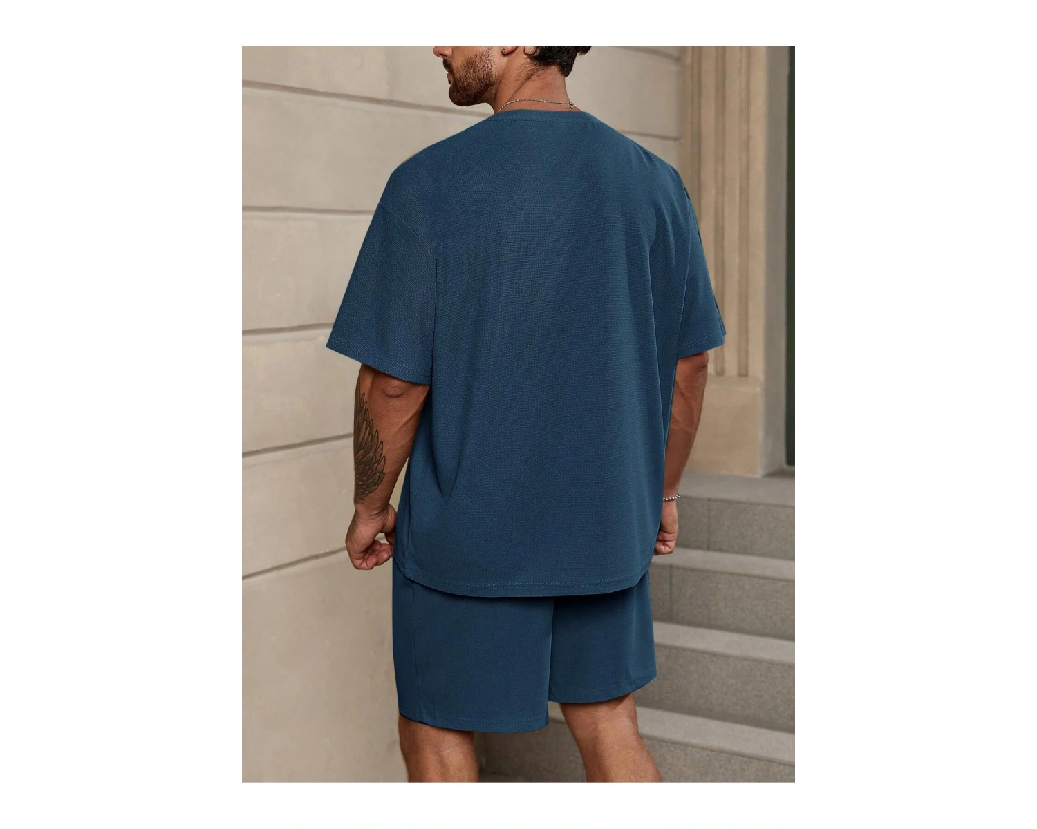 Manfinity Homme Loose Fit Erkek Düz Renk Düşük Omuz Tişört Ve Şort Takımı