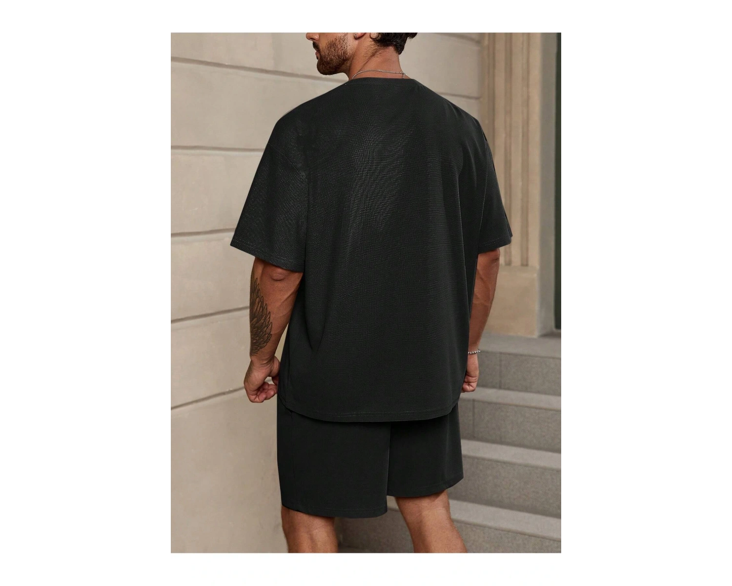 Manfinity Homme Loose Fit Erkek Düz Renk Düşük Omuz Tişört Ve Şort Takımı