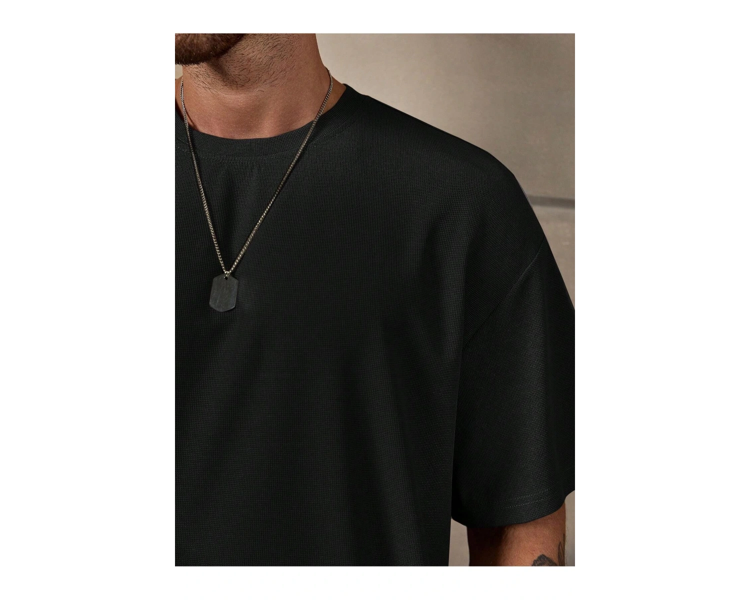 Manfinity Homme Loose Fit Erkek Düz Renk Düşük Omuz Tişört Ve Şort Takımı