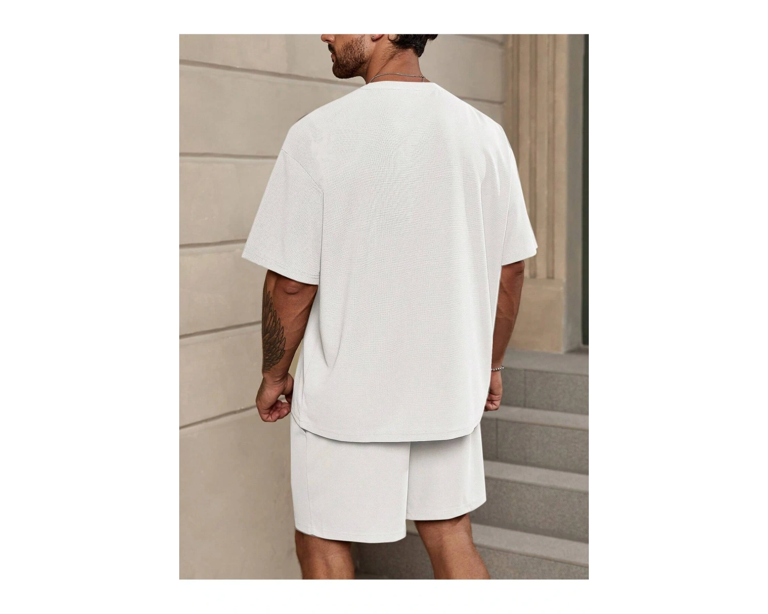 Manfinity Homme Loose Fit Erkek Düz Renk Düşük Omuzlu Tişört ve Şort