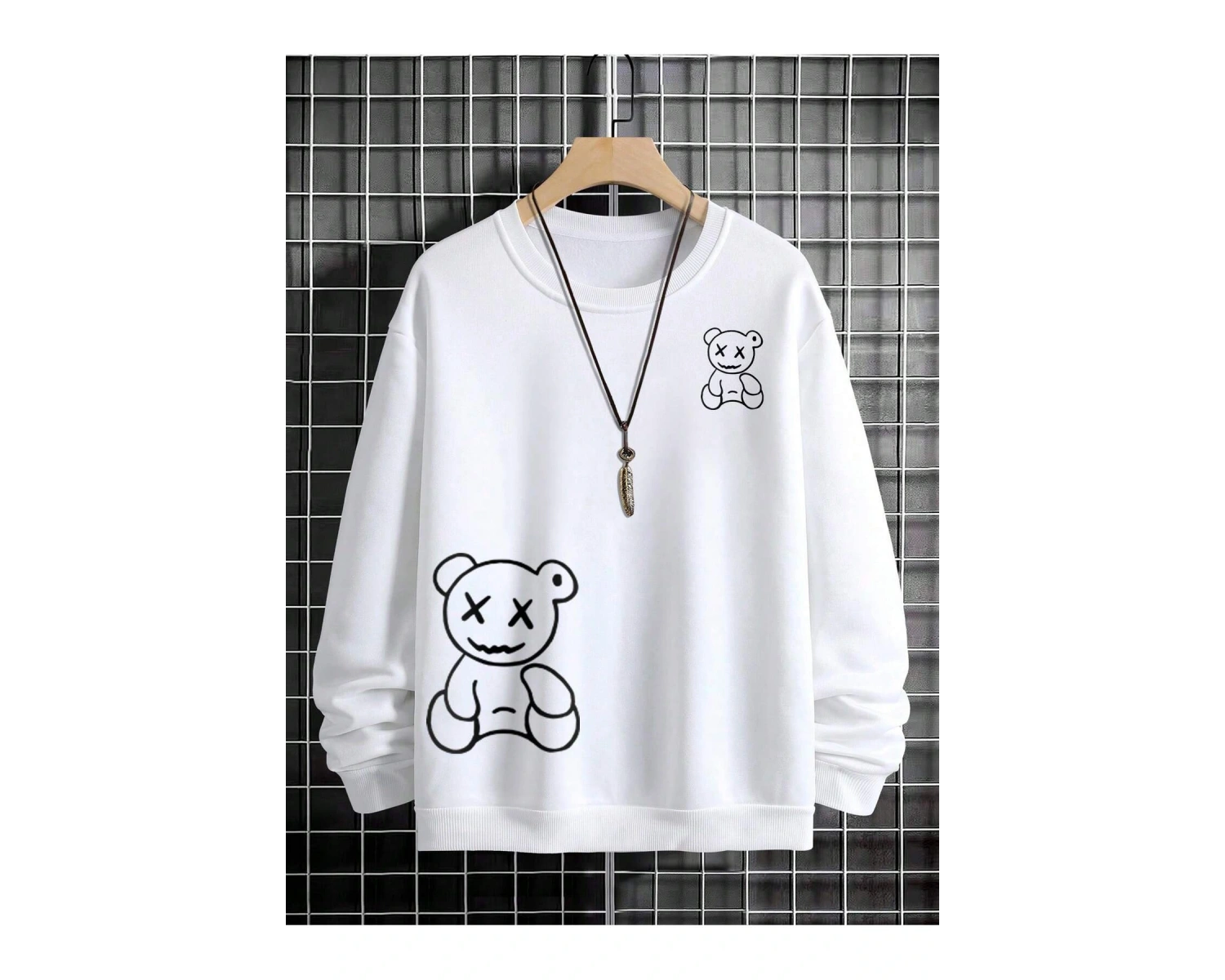 Manfinity Hypemode Bear Print Drop Shoulder Sweatshirt Beyaz