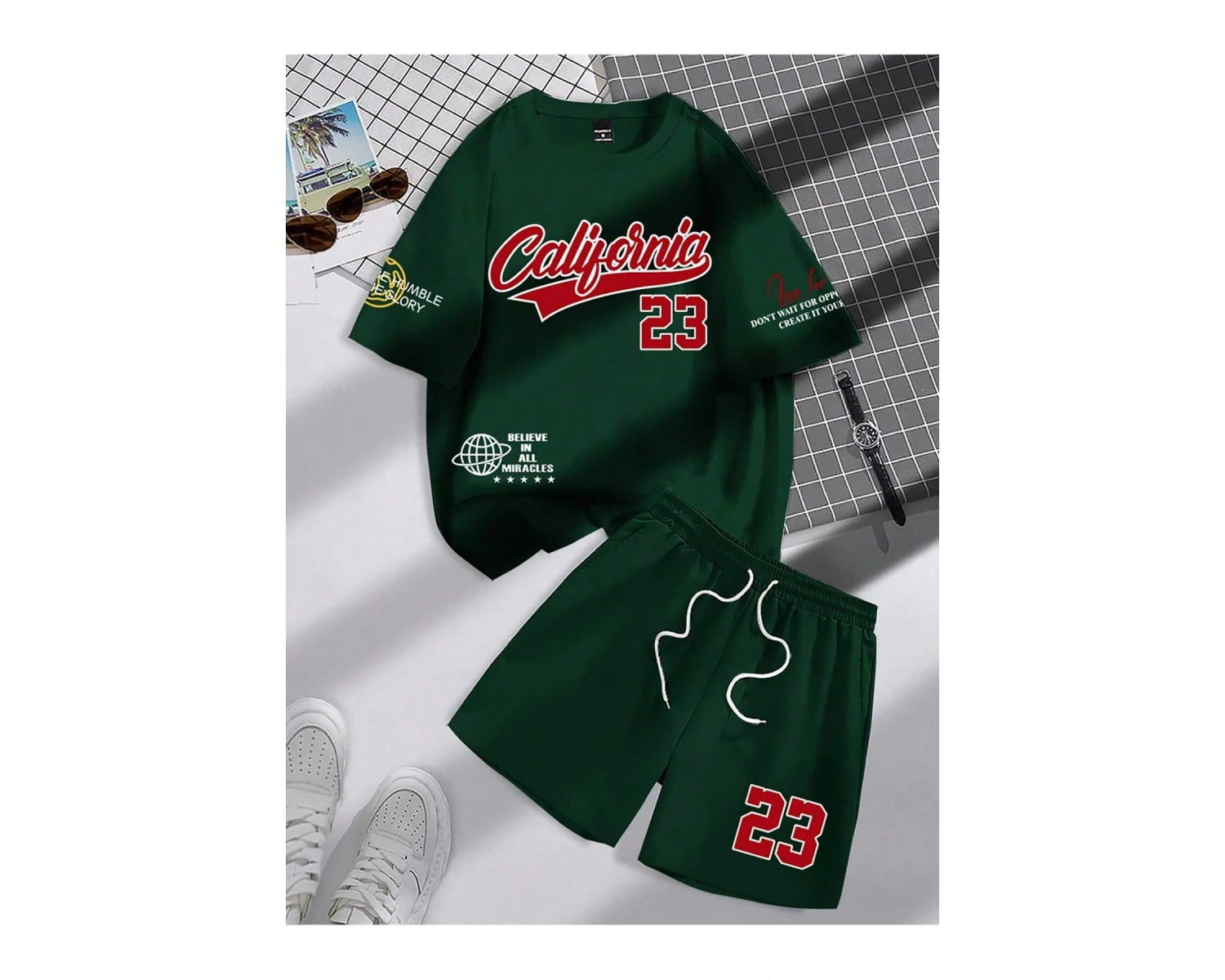 Manfinity Hypemode Erkek Fitted Tişört Ve Şort Takımı Minimalist Moda Günlük Giyim