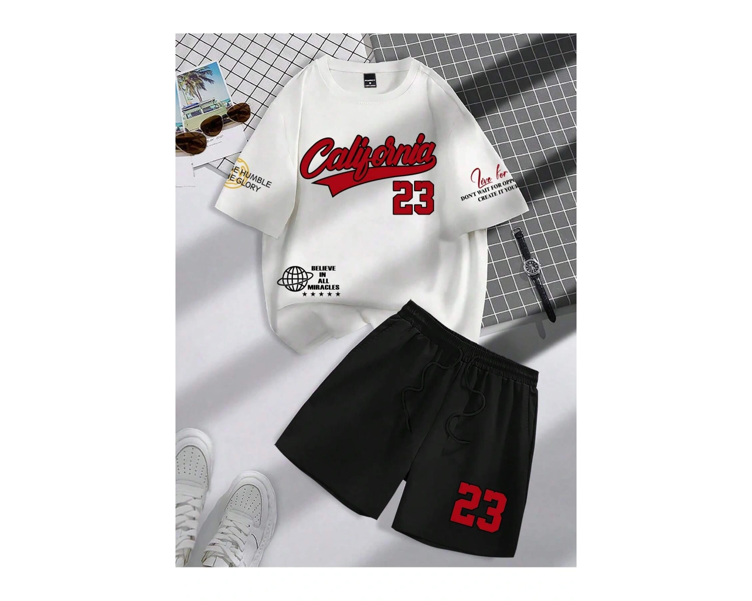 Manfinity Hypemode Erkek Günlük Mektup Baskılı Kısa Kollu Tişört ve Şort TakımıTişört ve Şort Takımı