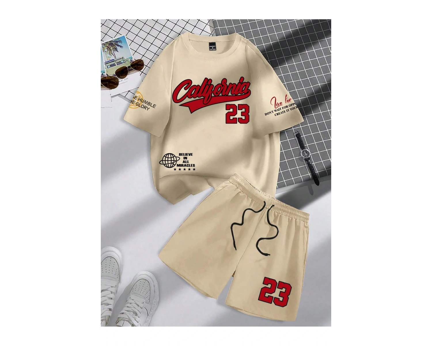 Manfinity Hypemode Erkek Günlük Mektup Baskılı Kısa Kollu Tişört ve Şort TakımıTişört Ve Şort Takımı