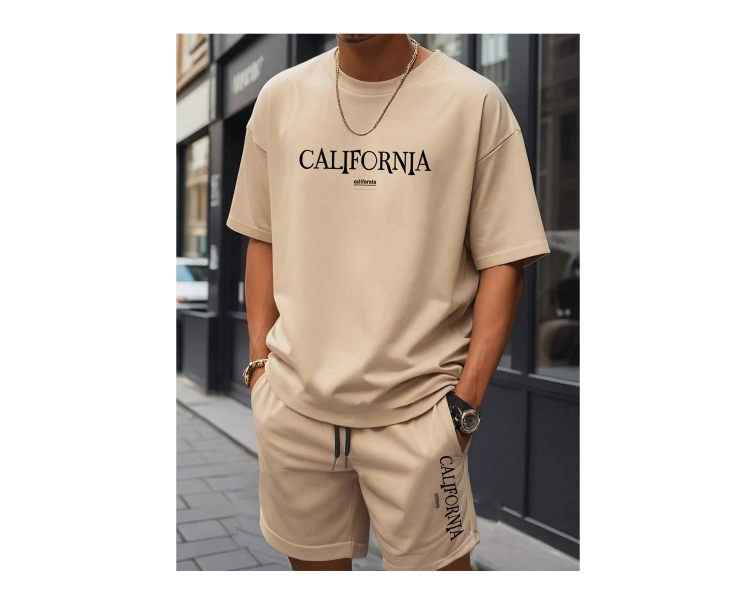 Manfinity Hypemode Erkek Mektup ollu Günlük Tişört Ve Şort Takımı