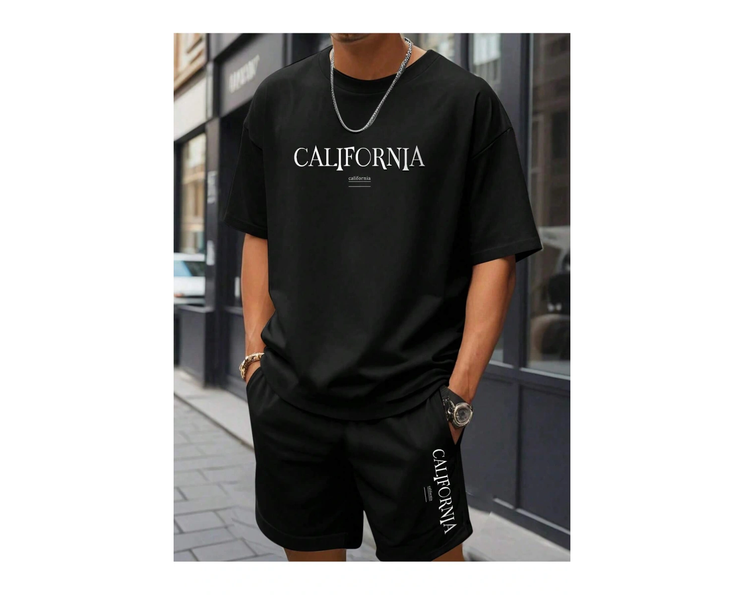 Manfinity Hypemode Erkek Mektup ollu Günlük Tişört Ve Şort Takımı