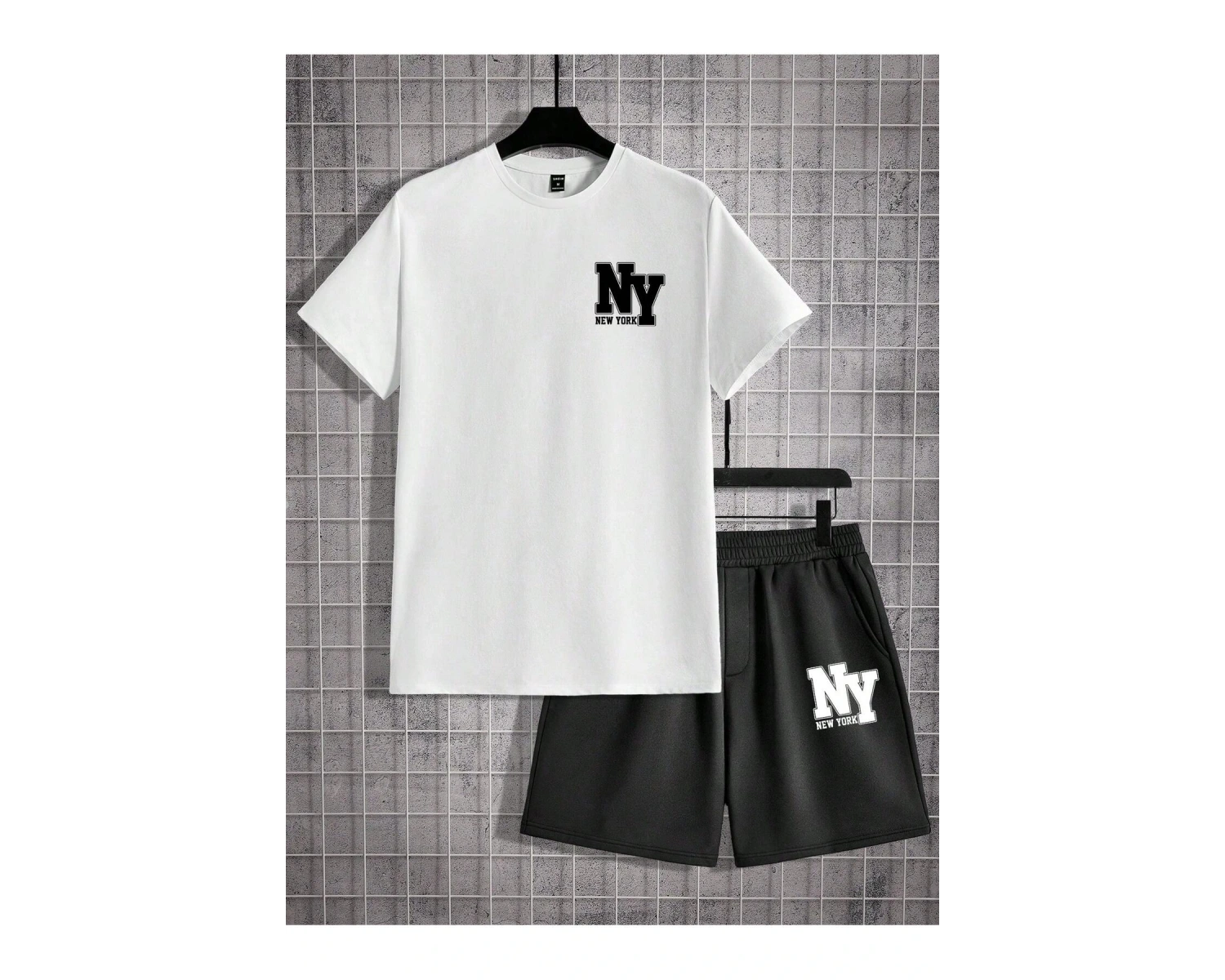 Manfinity Hypemode Erkek Yazlık Rahat Örme Kısa Kollu Tişört ve Şort Harf Baskılı