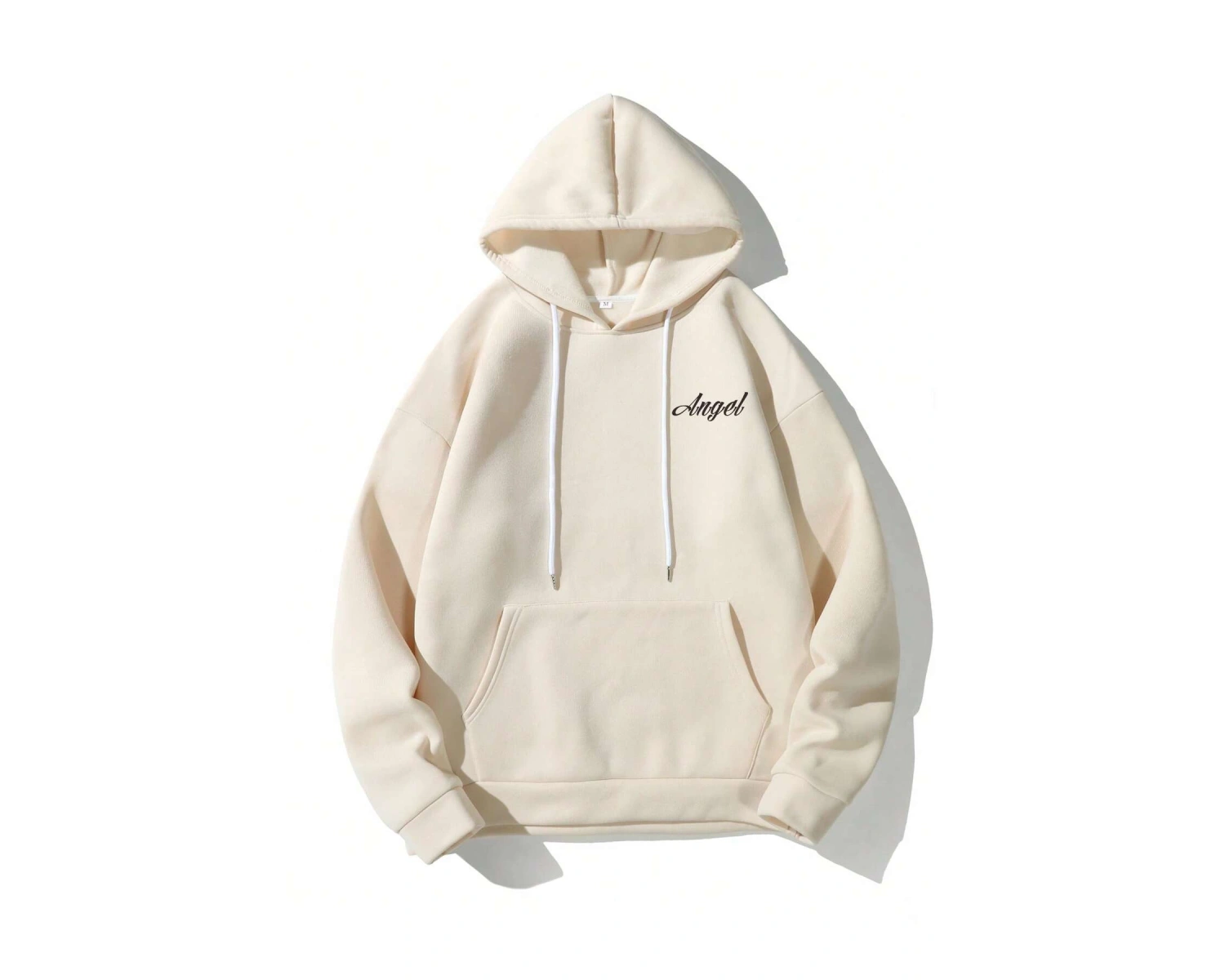Manfinity Hypemode Letter & Figure Graphic Kangaroo Pocket Drawstring Hoodie Bej
