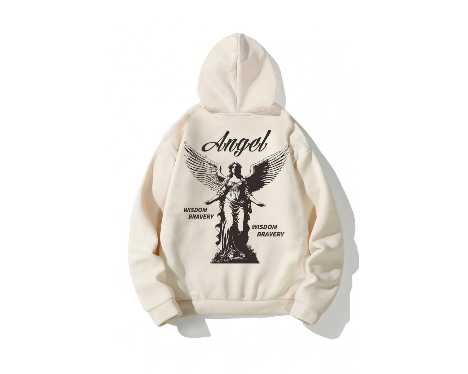 Manfinity Hypemode Letter & Figure Graphic Kangaroo Pocket Drawstring Hoodie Bej