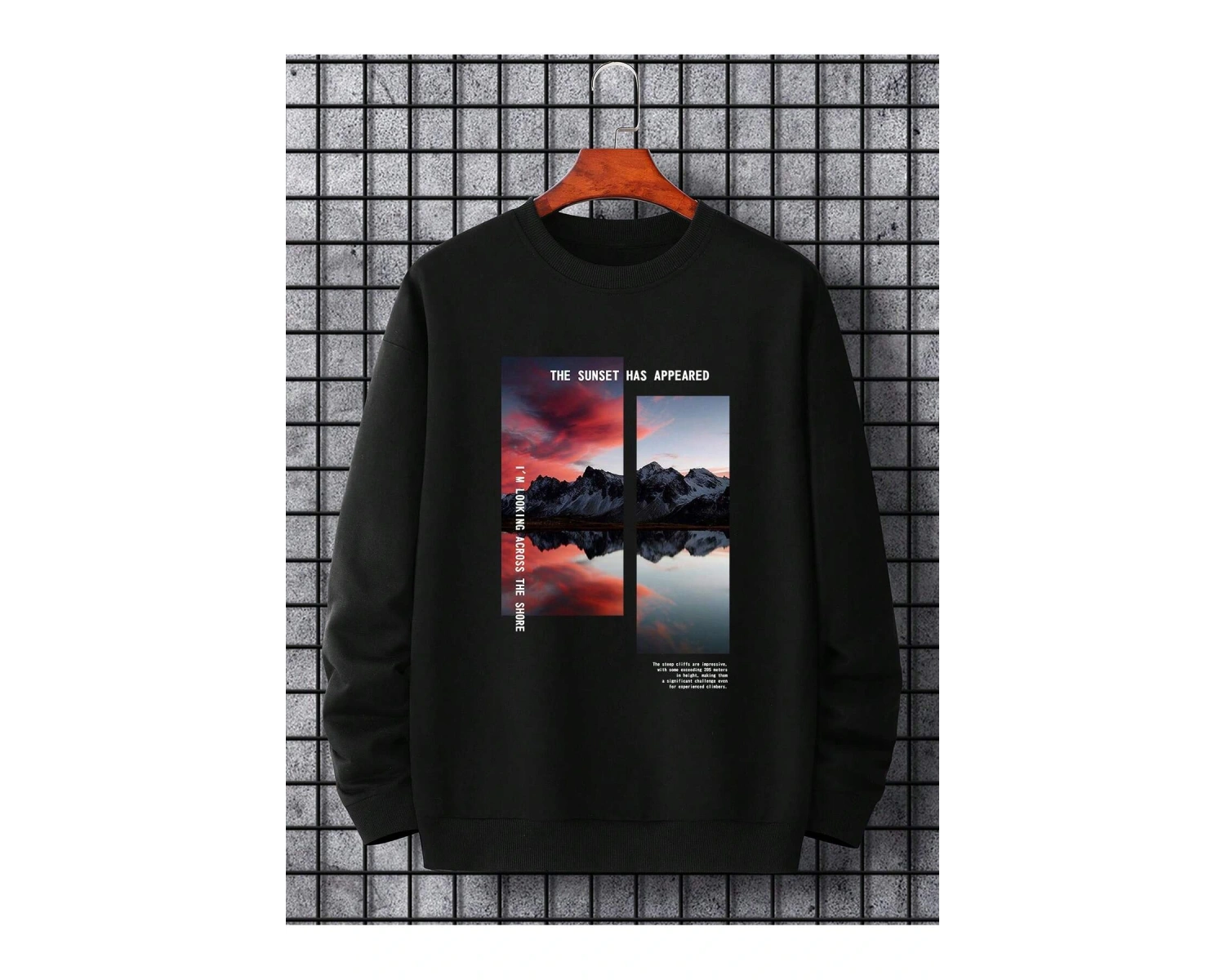 Manfinity Hypemode Mountain & Slogan Graphic Sweatshirt Siyah