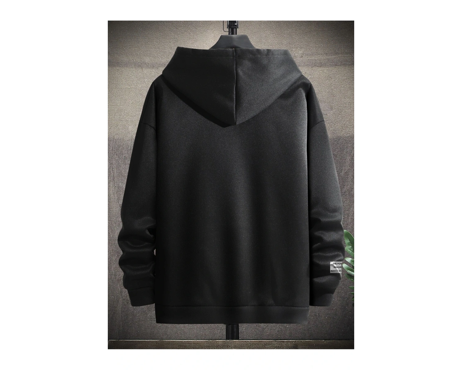 Manfinity Hypemode Slogan Graphic Kangaroo Pocket Drawstring Hoodie Siyah