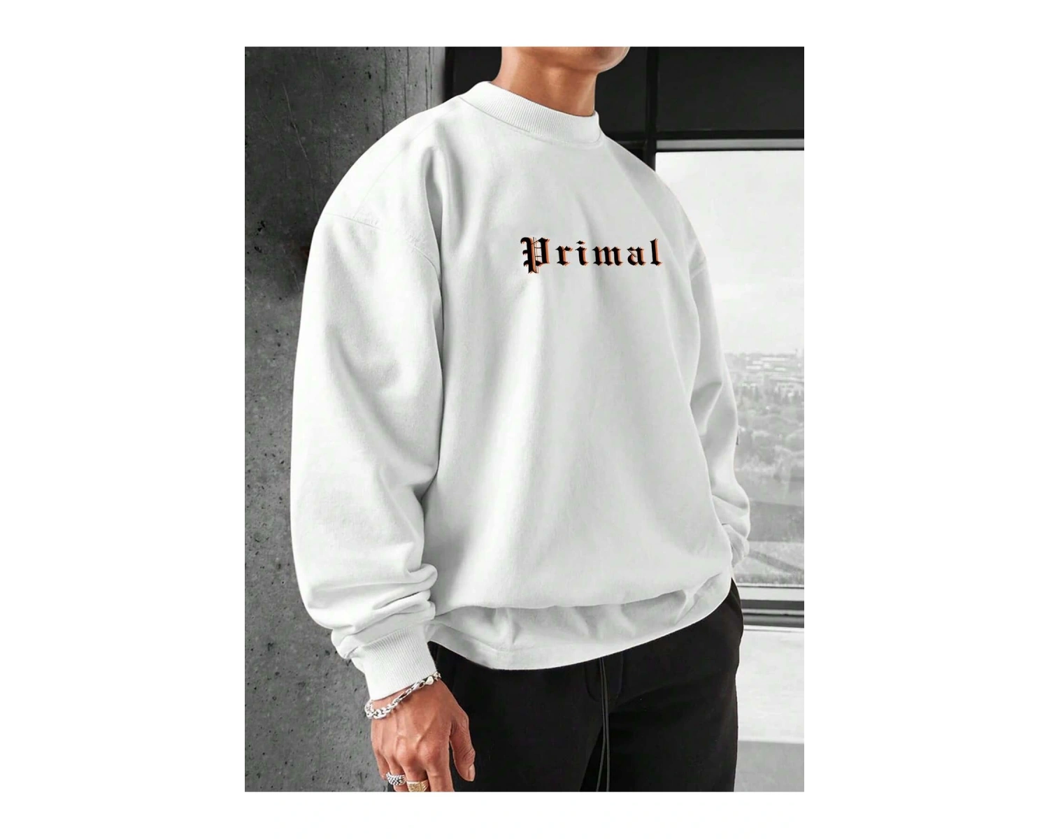 Manfinity Hypemode Slogan & Sculpture Print Pullover Beyaz