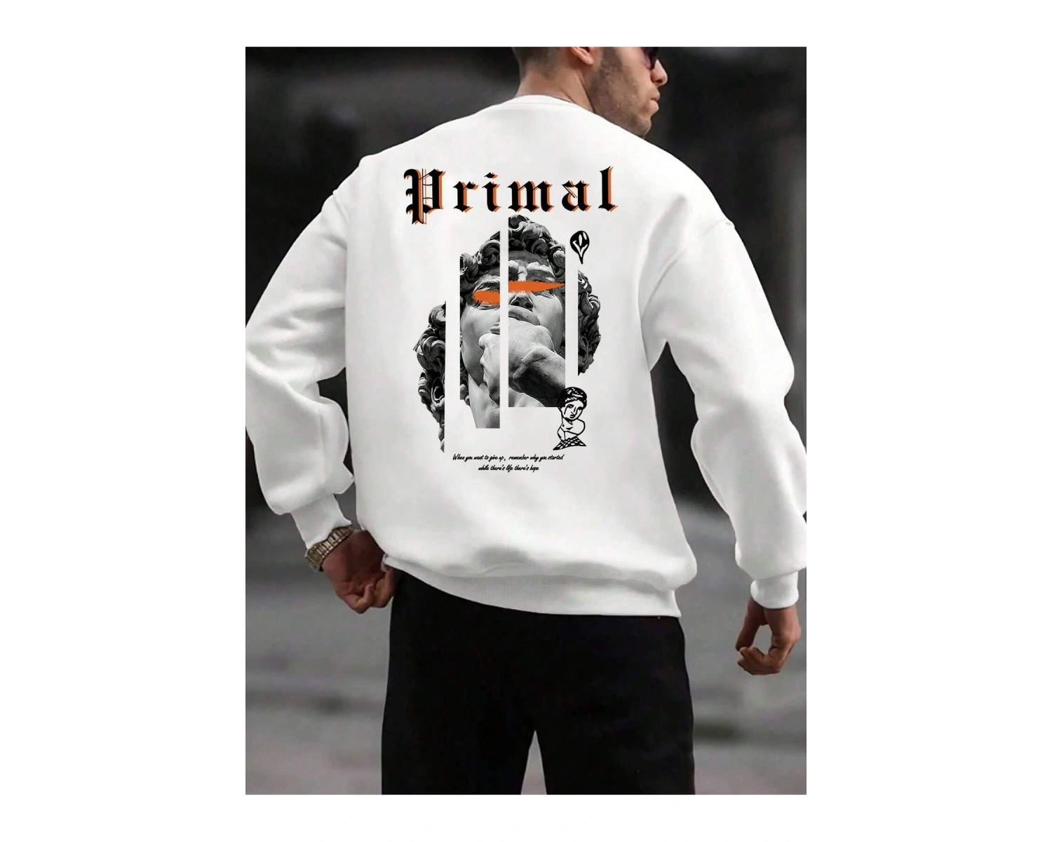 Manfinity Hypemode Slogan & Sculpture Print Pullover Beyaz