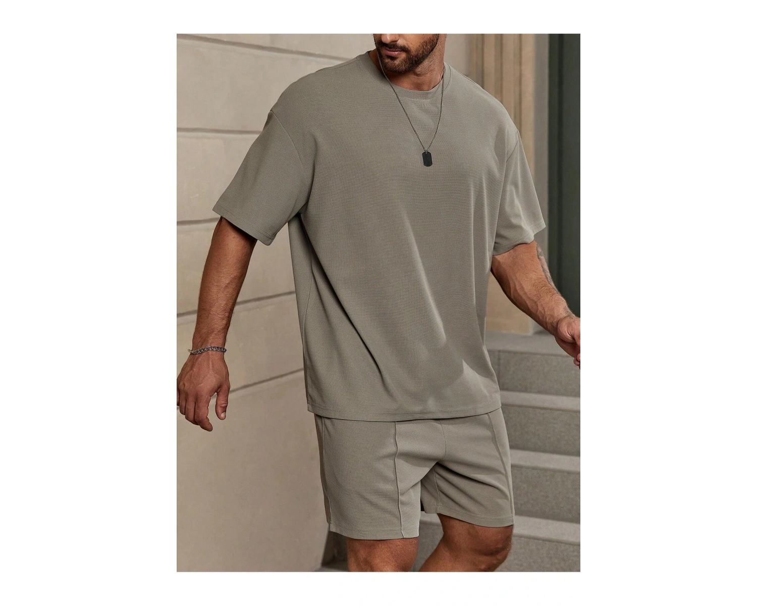 Manfinity KASUA Erkek Günlük Düz Omuz Düşük Tişört ve Şort
