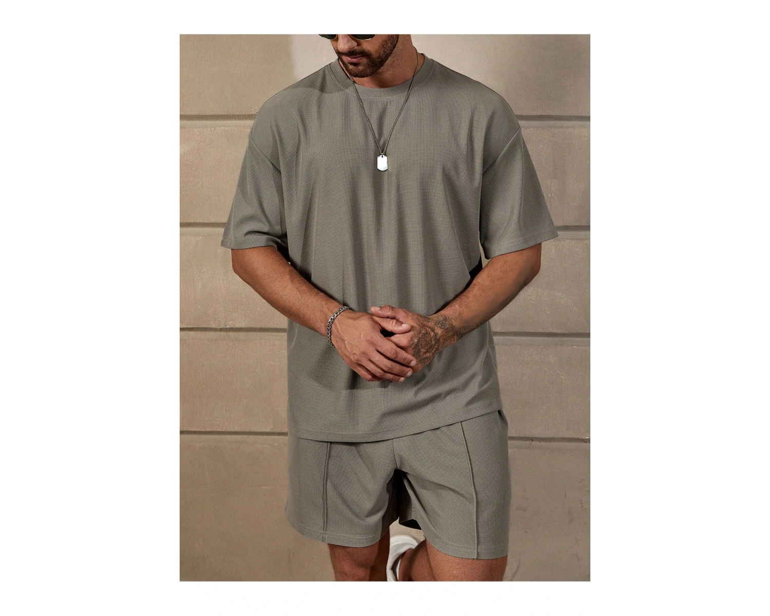 Manfinity KASUA Erkek Günlük Düz Omuz Düşük Tişört ve Şort