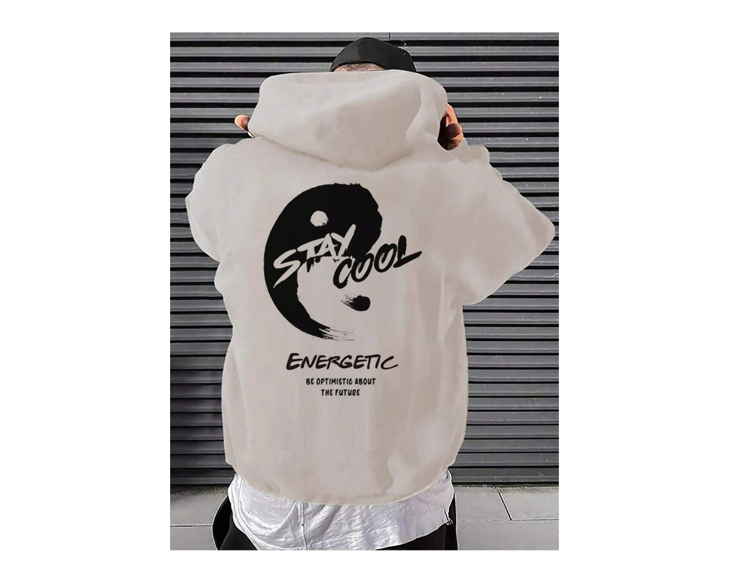 Manfinity LEGND Yin & Yang & Slogan Graphic Hoodie Haki