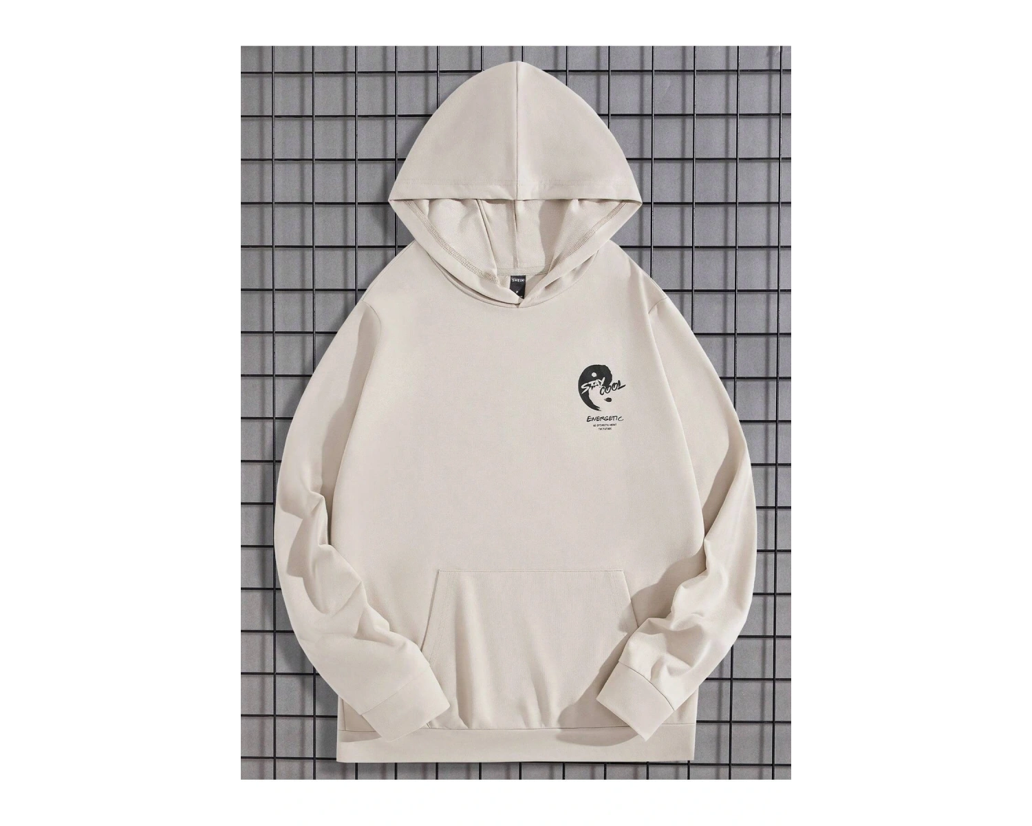 Manfinity LEGND Yin & Yang & Slogan Graphic Hoodie Haki