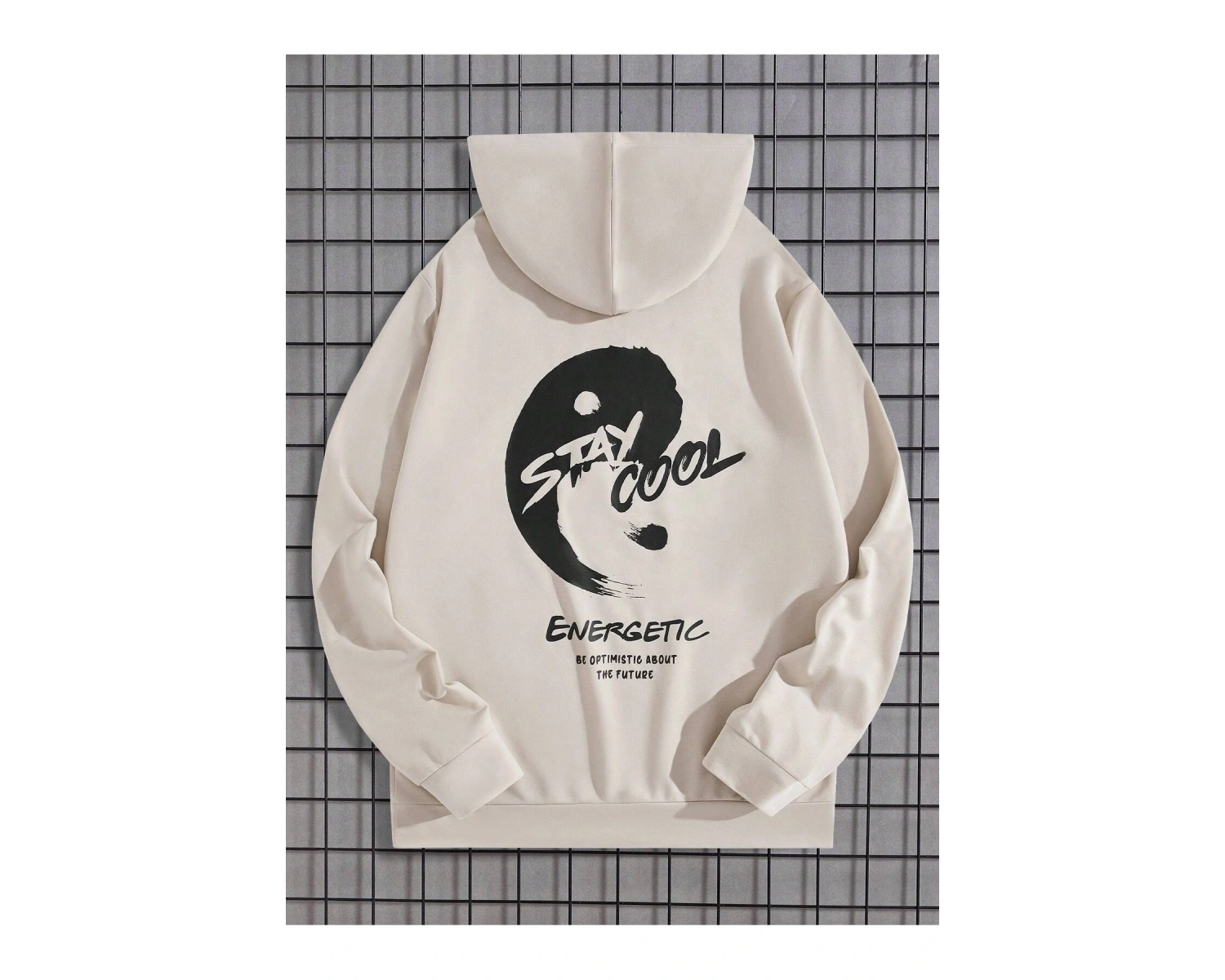 Manfinity LEGND Yin & Yang & Slogan Graphic Hoodie Haki