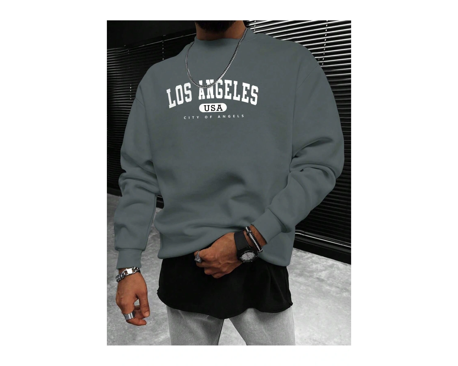 Manfinity Sporsity Letter Graphic Lined Sweatshirt Gri