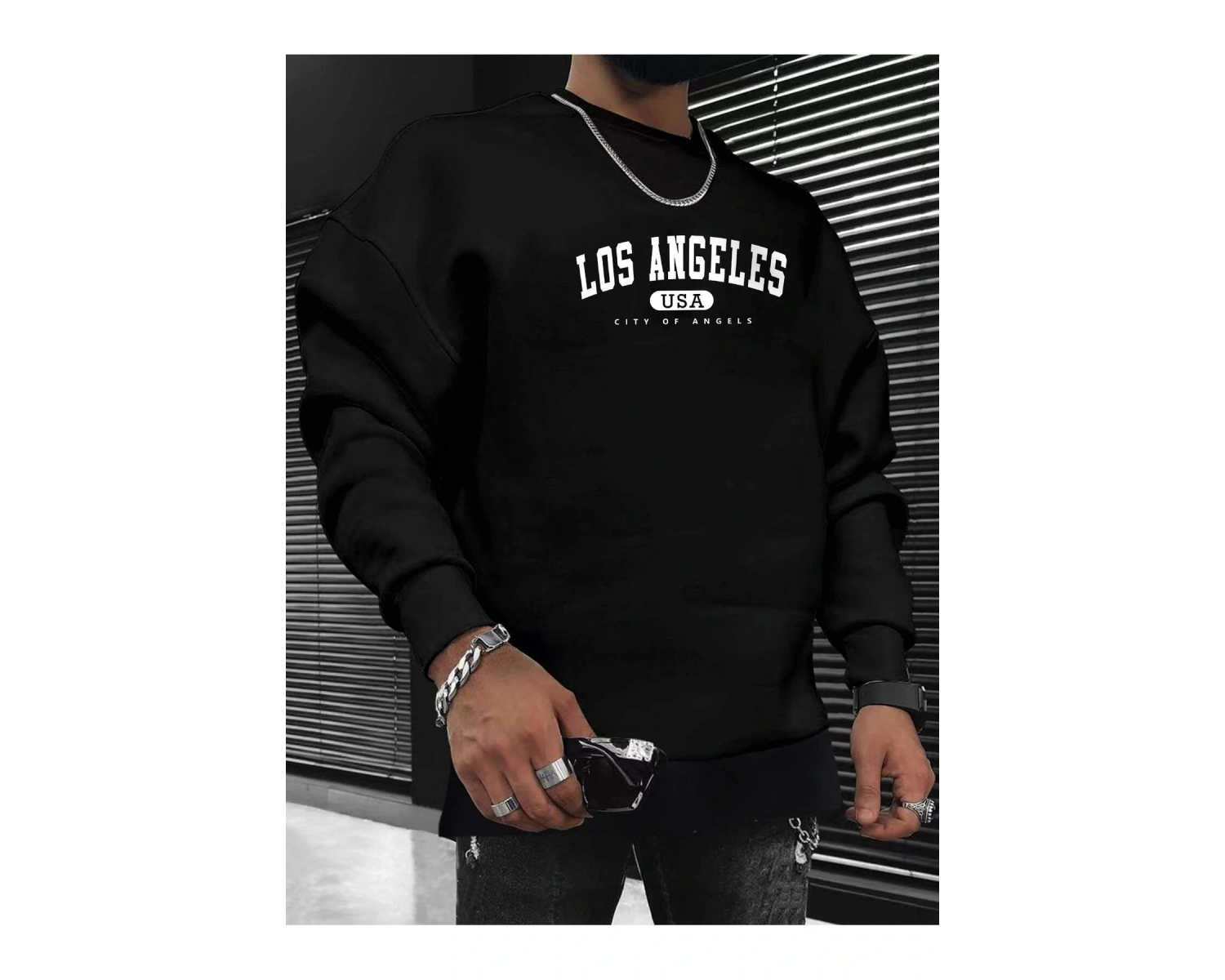 Manfinity Sporsity Letter Graphic Sweatshirt Siyah